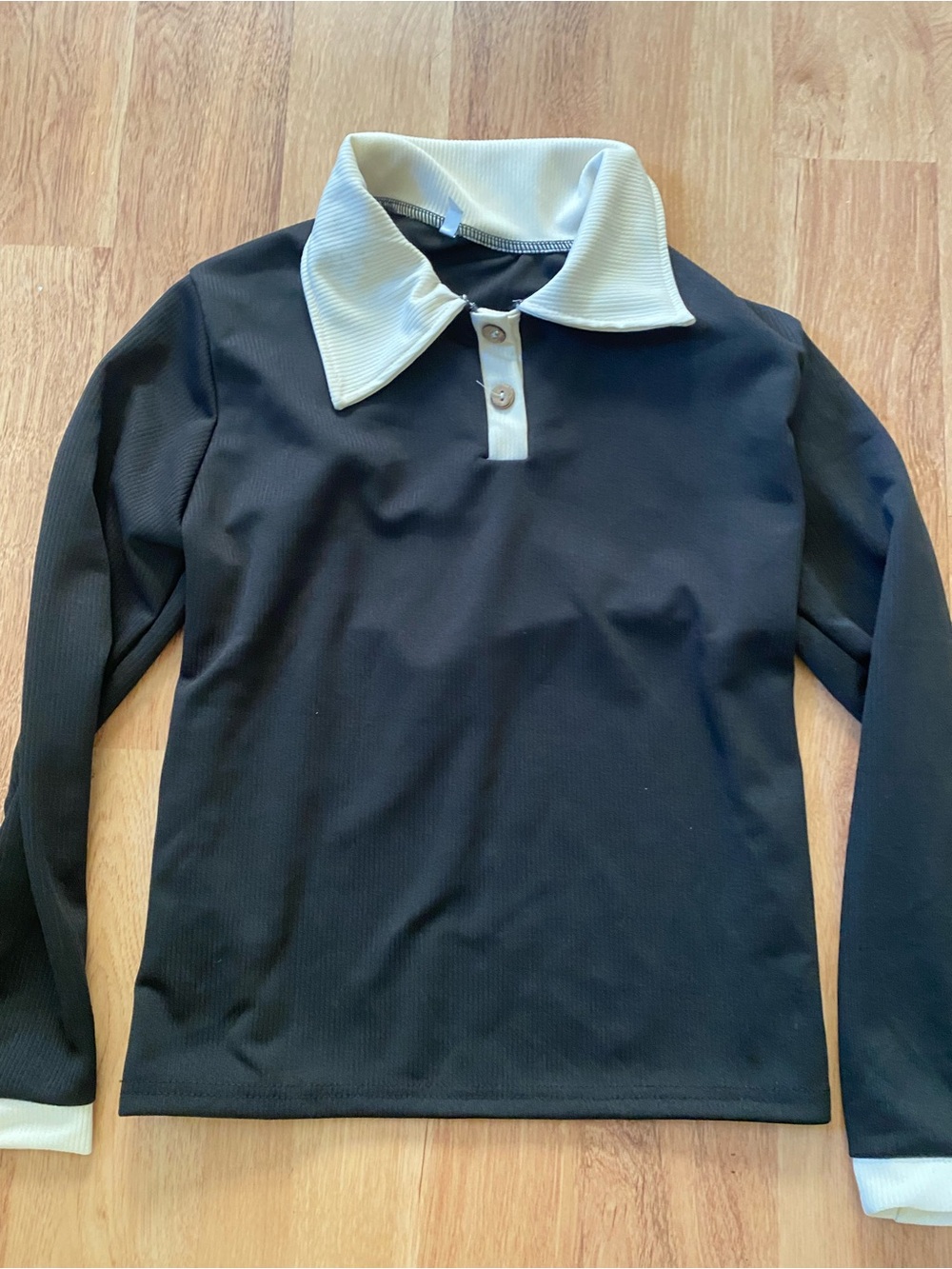 Womens Black Long Sleeve Polo Top with White Collar